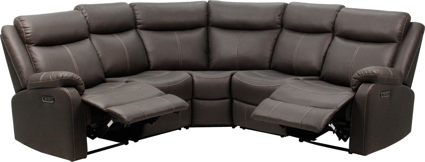 $Bilde av Jackson recliner hjørnesofa (2-seter + buet hjørne + 2-seter, mørk brun mikrofiber)