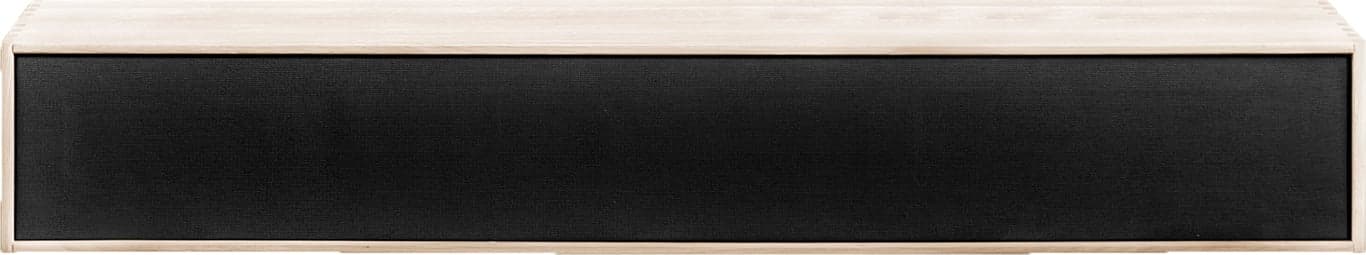 Bilde av Square TV benk (140 x 34, H 22 cm. Modulsystem oppsett 112, hvitoljet eik, grå stoff-front, som fjernbetjening kan gå gjennom. Fås også i dypde 20 cm samt i mange forskjellige bredder og farger)