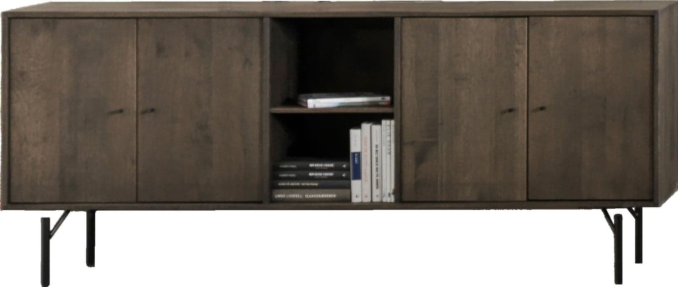 Bilde av Square skjenk (176 x 42, H 76 cm. Modulsystem oppsett 163, lang skjenk i mørk smoked eik heltre med tredører og sorte metalben)