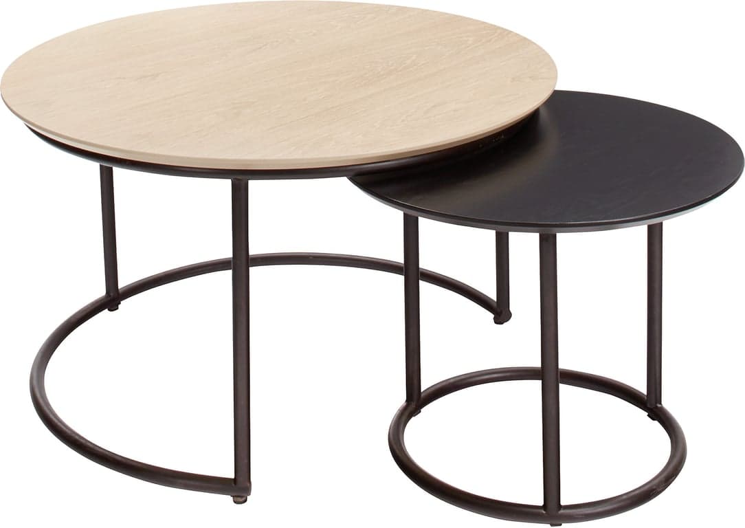 Bilde av Santos sofabord sett (Ø90/60 cm H52/46 cm, hvitfarget/svart finér)