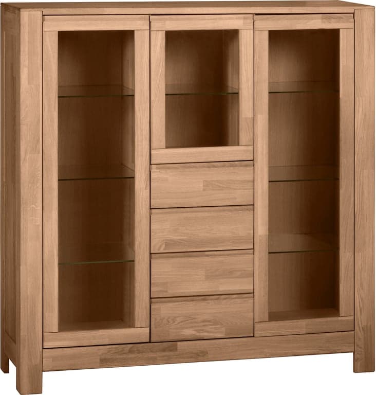 Bilde av Lugano vitrineskap (135 x 41, H 140 cm, mellombrun heltre eik)