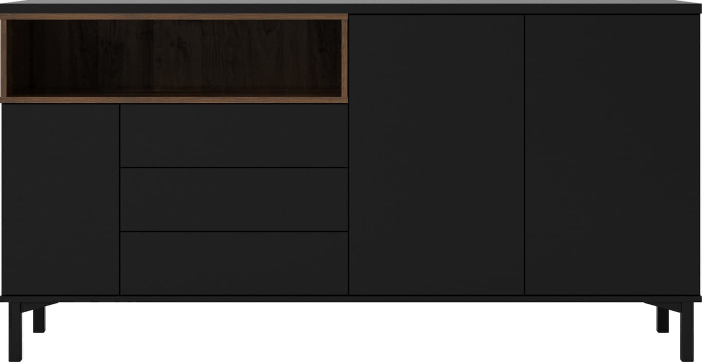 Bilde av Holstebro skjenk (176 x 48, H 90 cm, med 3 dører og 3 skuffer, svart/valnøtt)