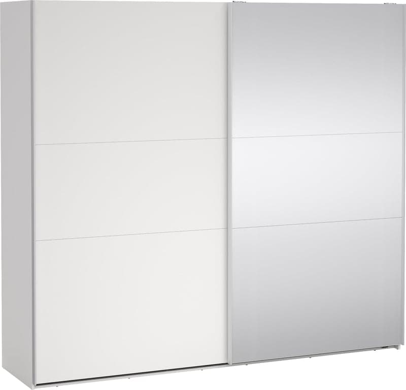 Bilde av Como skyvedørsgarderobe 245x220cm (Hvit, med 1 hvit dør og 1 speildør)