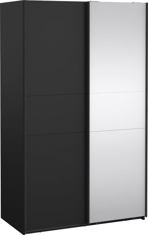 Bilde av Como skyvedørsgarderobe 120x200cm  (Svart, med 1 svart dør og 1 speildør)