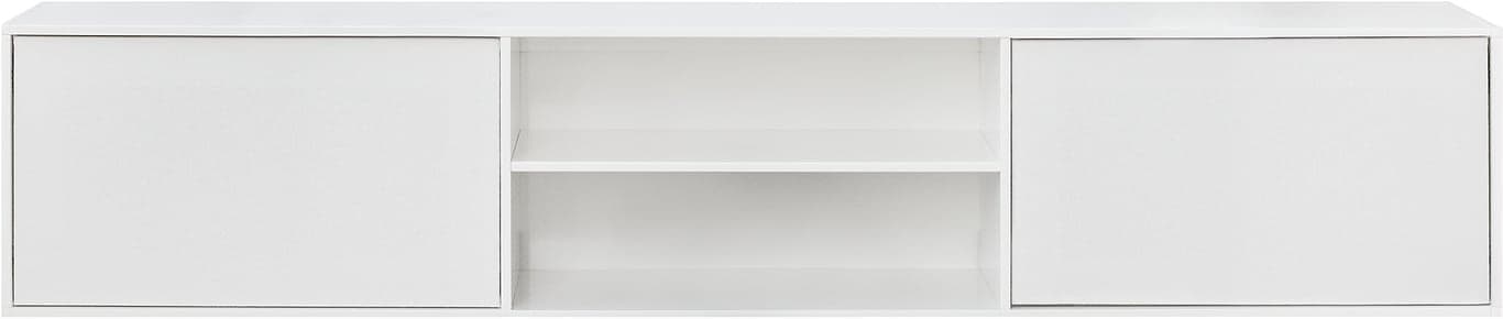 Bilde av Square TV benk (180 x 42 x H35 cm.  oppsett 187 i hvitmalt MDF, hvit stoffdør som fjernbetjening kan gå gjennom. Fås også i dypde 34 cm samt i mange forskjellige bredder og farger)