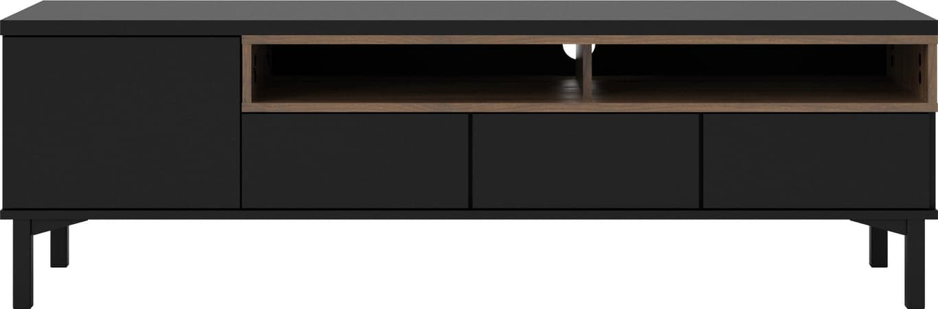 Bilde av Holstebro TV-benk (156 x 48, H 48 cm, med 1 dør og 3 skuffer, i svart/valnøtt)