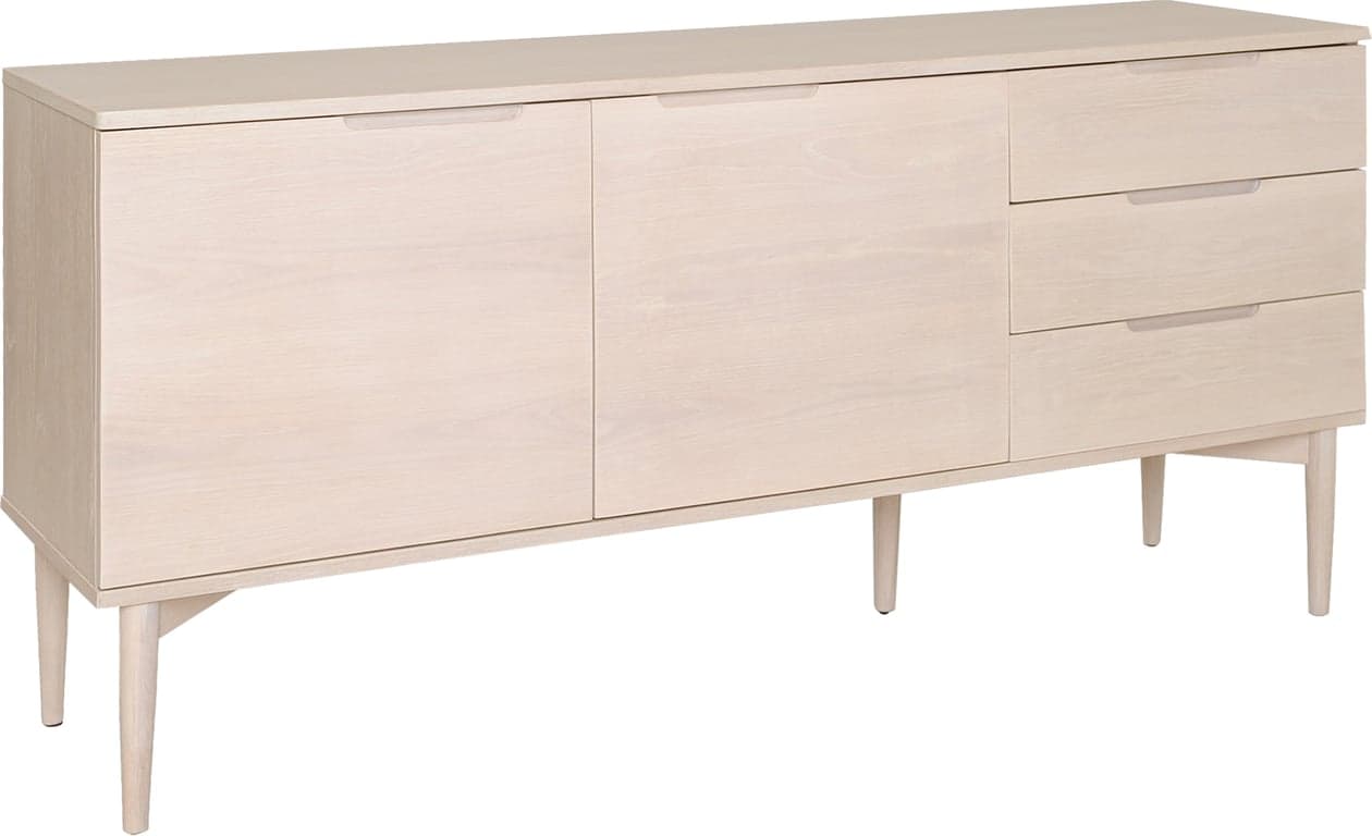 Bilde av Karmøy skjenk (161 x 41 H: 76 cm, hvitpigmentert eikefiner, 2 dører og 3 skuffer)