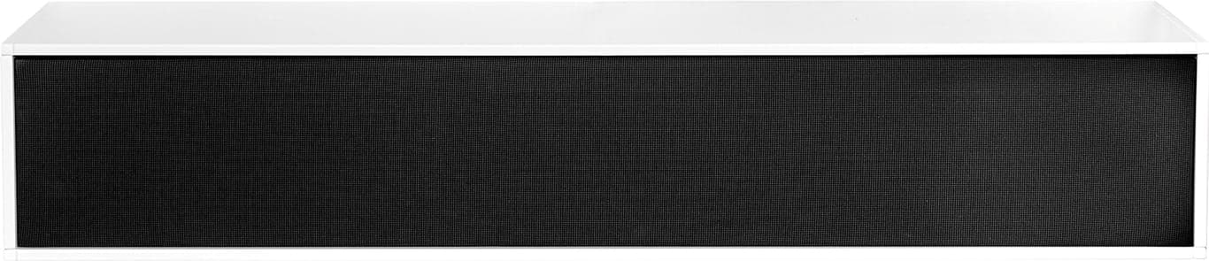 Bilde av Square TV benk (100 x 34, H 22 cm. Modulsystem oppsett 105, malt MDF hvit, grå stoff-front, som fjernbetjening kan gå gjennom. Fås også i dypde 20 cm samt i mange forskjellige bredder og farger)