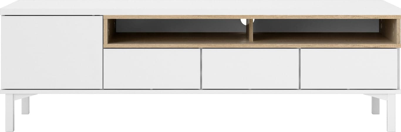 Bilde av Holstebro TV-benk (156 x 48, H 48 cm, med 1 dør og 3 skuffer, i hvit/eik)