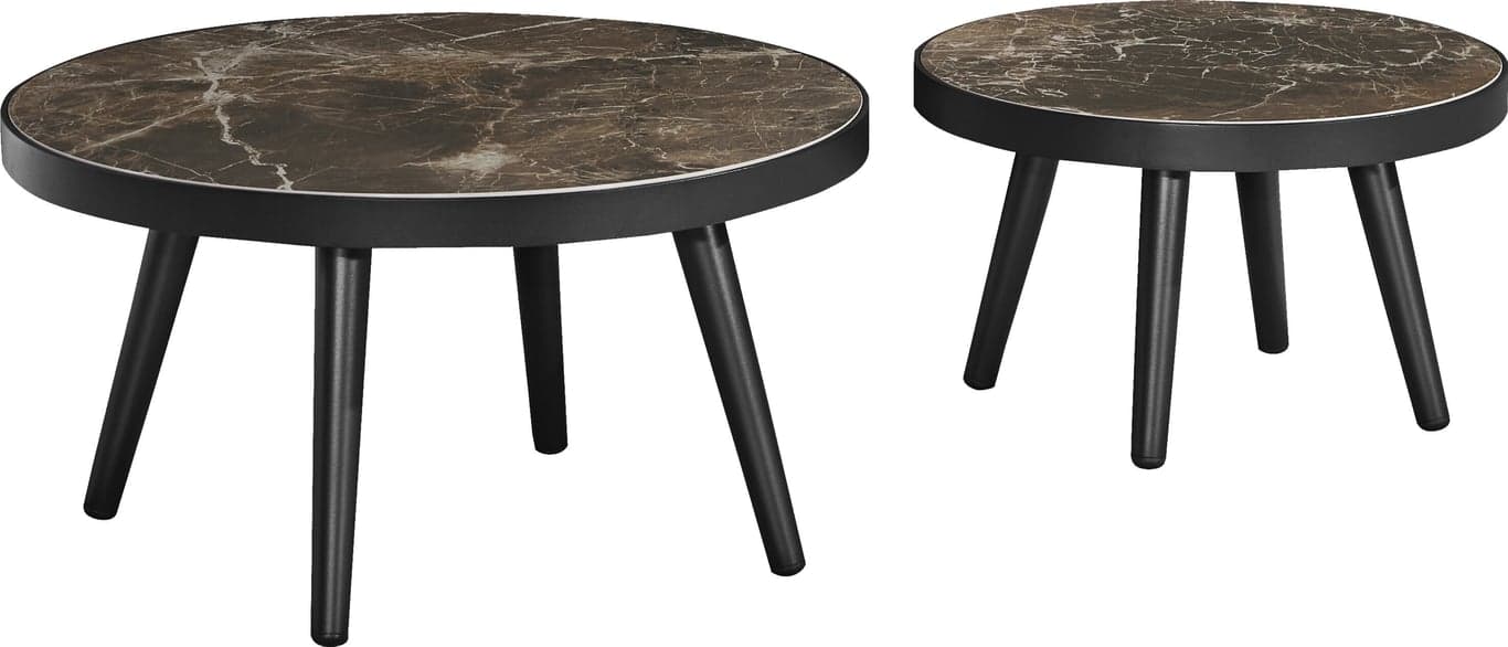 $Bilde av Ceramica sofabord (Ø: 70 H: 43 cm + Ø: 51 H: 36 cm, svart ramme, keramikk bordplate)