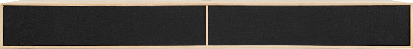 Bilde av Square TV benk (198 x 34, H 22 cm. Modulsystem oppsett 111, hvitoljet eik, 2 grå stoff-fronter, som fjernbetjening kan gå gjennom. Fås også i dypde 20 cm samt i mange forskjellige bredder og farger)