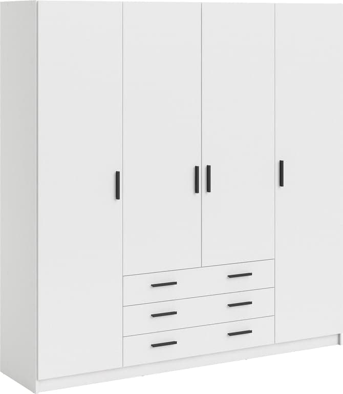 Bilde av Sprint garderobeskap   (196 x 50, H 200 cm , med 4 dører og 3 skuffer hvit)