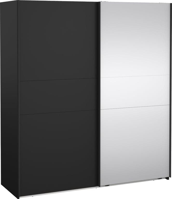 Bilde av Como skyvedørsgarderobe 180x200cm (Svart, med 1 svart dør og 1 speildør)