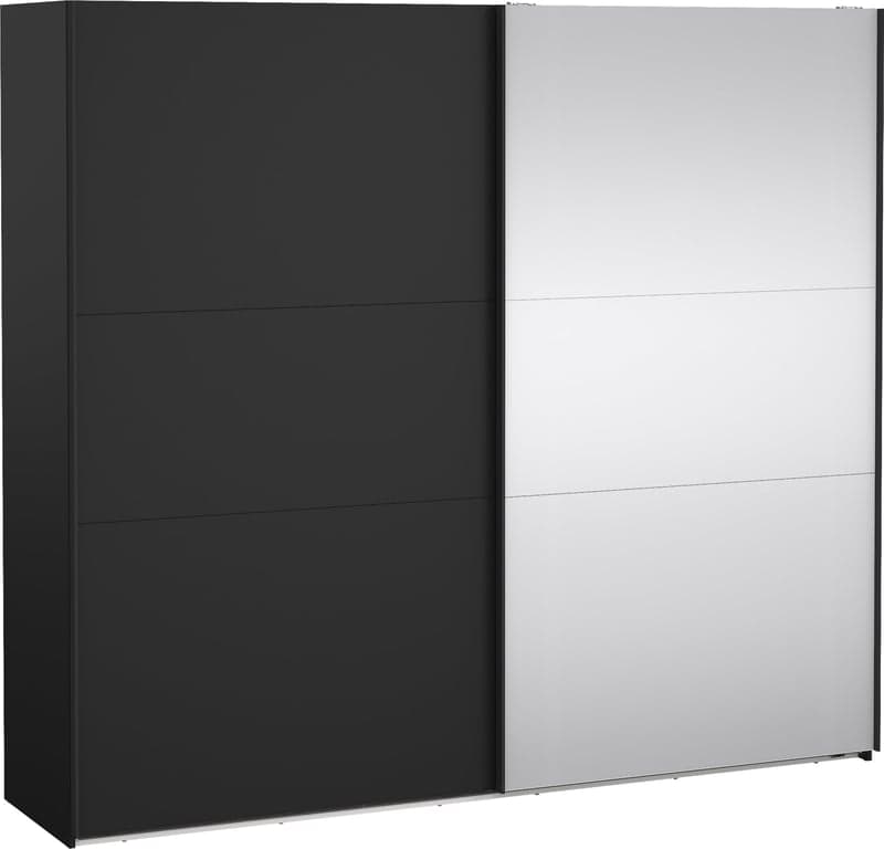 Bilde av Como skyvedørsgarderobe 245x220cm (Svart, med 1 svart dør og 1 speildør)