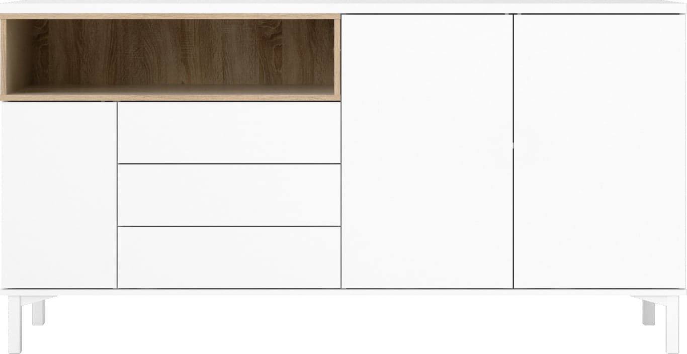 Bilde av Holstebro skjenk ( 176 x 48, H 90 cm, med 3 dører og 3 skuffer, hvit/eik)