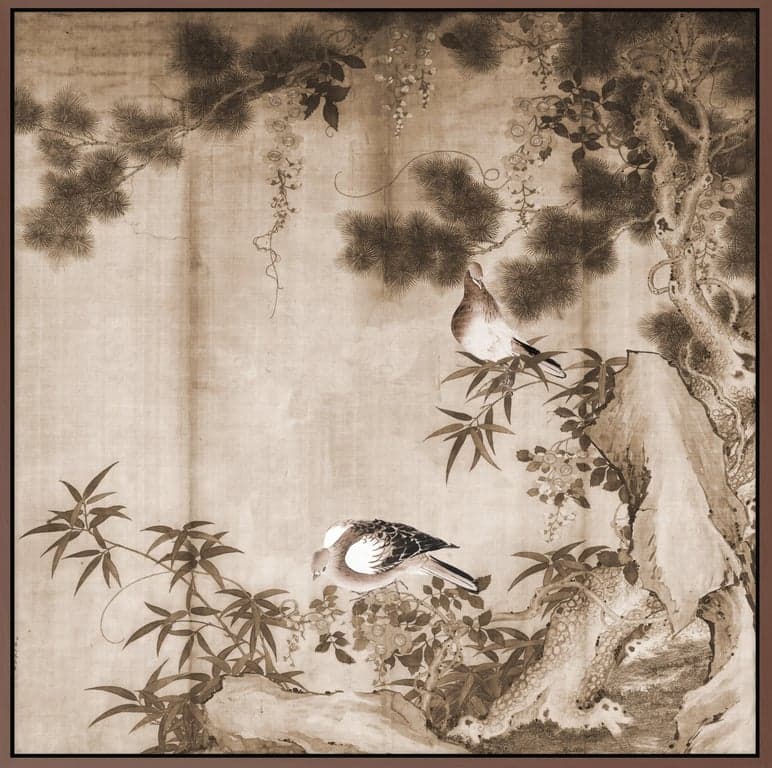 Bilde av Canvas Pigeons sur une branche (100 x 100 cm, m/brun svevelist)