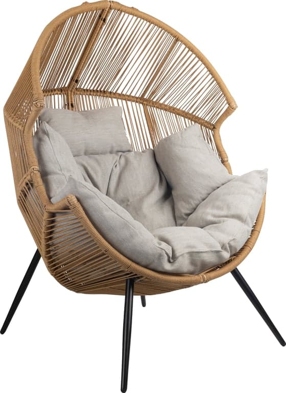 $Bilde av Cocoon loungestol (Svart stålramme og lys rotting, beige pute)