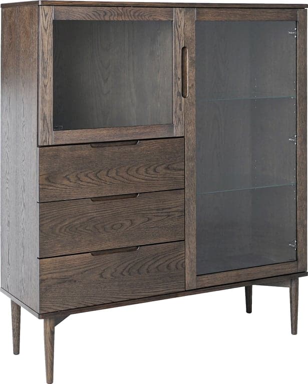 Bilde av Karmøy lav vitrine (120 x 41 H: 140cm, brun eikefiner, med ledlys)