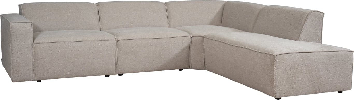 Bilde av Hjellegjerde Urban hjørnesofa (Vange + 1,5s + 1,5s + hjørne + endemodul høyre i stoff Maldino Light Brown, leppesøm)