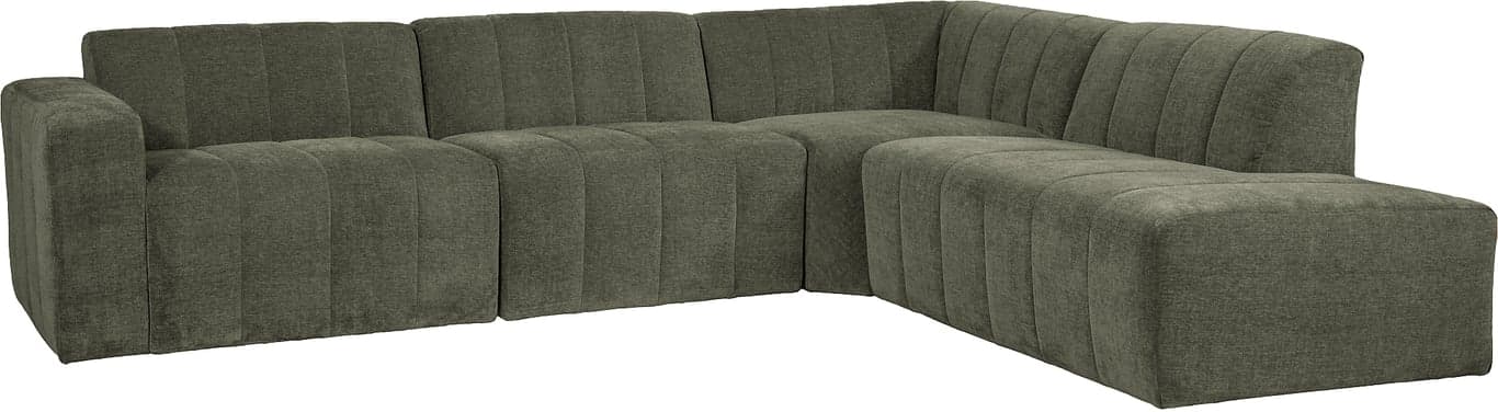 $Bilde av Hjellegjerde Urban hjørnesofa (Vange + 1,5s + 1,5s + hjørne + endemodul høyre i stoff Liana grønn, putesøm)