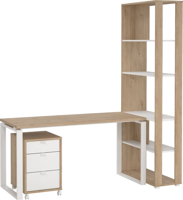 Bilde av Sign skrivebord (B150cm hvit/natur m/skuffekassett og bokhylle)