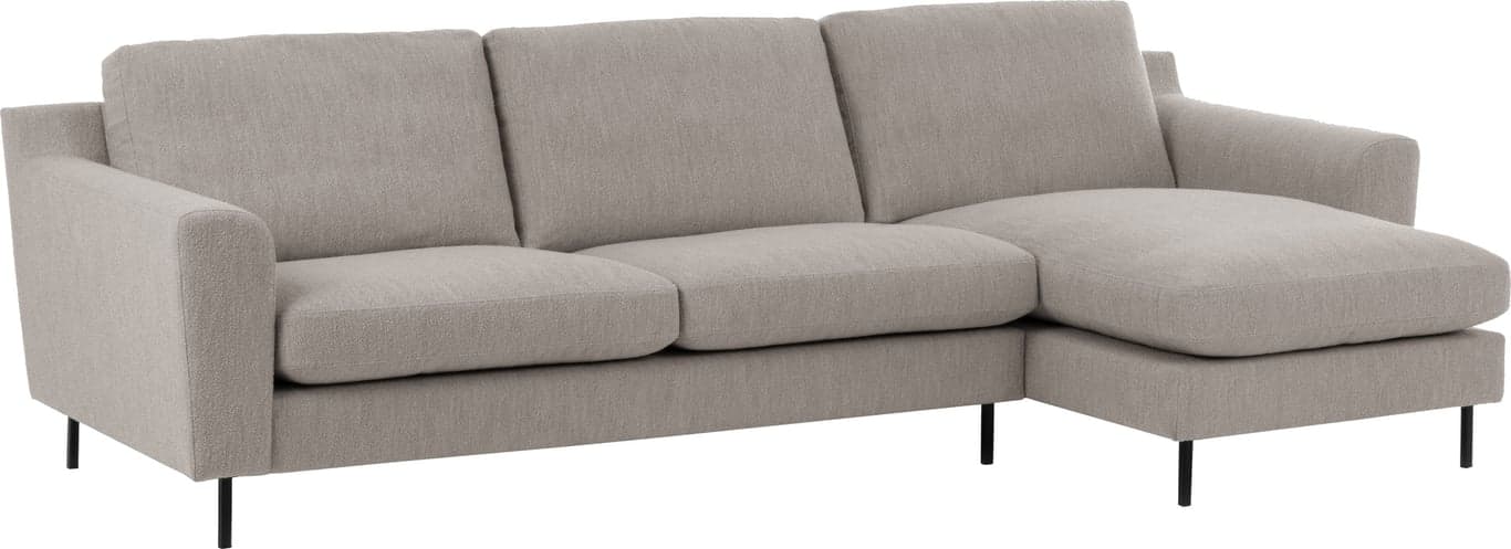 Bilde av Choice dyp 3 seter med sjeselong (Modulsofa. 3 seter med 2 seteputer og sjeselong i stoff Alpine, ben 35 i svartlakk, armlene 13)