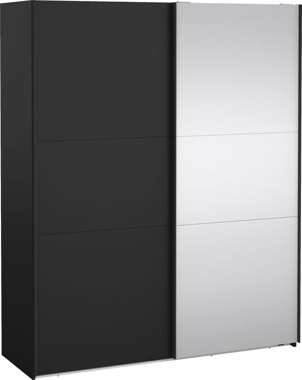 Bilde av Como skyvedørsgarderobe 180x220cm (Svart, med 1 svart dør og 1 speildør)