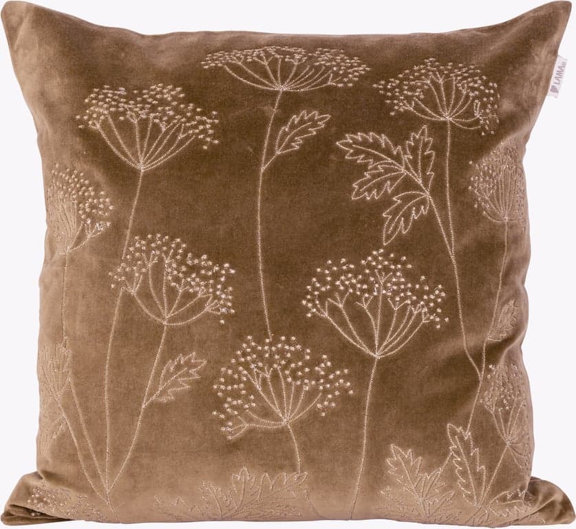 Bilde av Lama putetrekk (Bomullsvelur, gyllenbrun med gullbroderi, 50x50 cm)