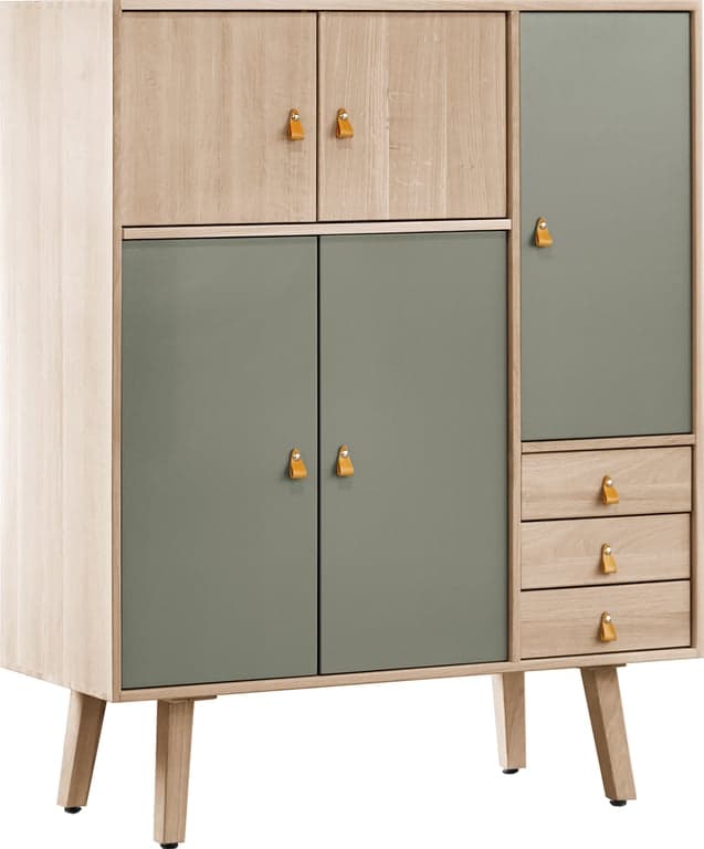 Bilde av Square høy skjenk (106 x 42, H 130 cm. Modulsystem oppsett 116 high cube i hvitoljet heltre eik, tilbehør eik og malt MDF)