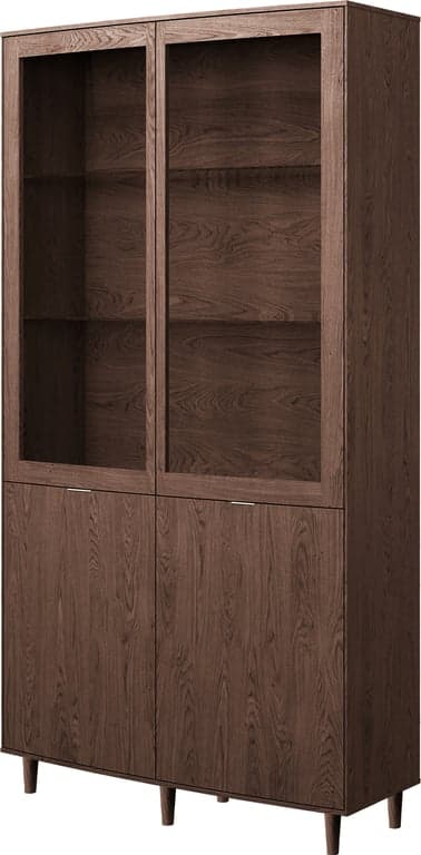 Bilde av Editions by Skovby vitrineskap 420 (100 x 37, H 192 cm, 4-dørs vitrine med lys, mocca, eik, lakk)