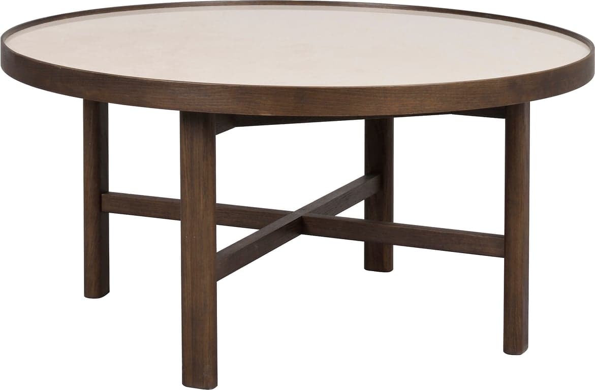 Bilde av Marsden sofabord (rundt Ø90 beige keramikk/brun eik)