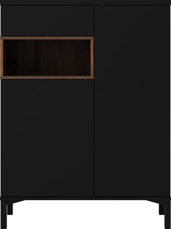 Bilde av Holstebro skap (89 x 36, H 119 cm, med 2 dører og  1 skuff, svart/valnøtt)