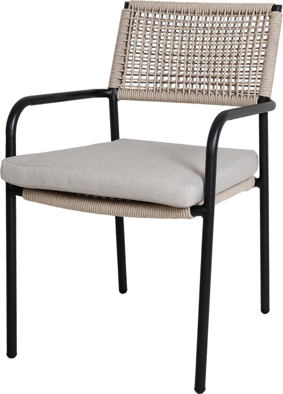 Bilde av Mandal spisestol (Svart m/beige rope og pute, stablebar)