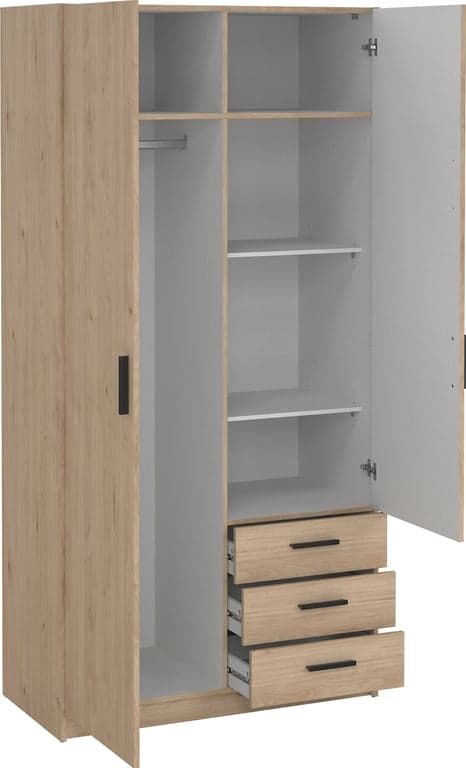 Bilde av Sprint garderobeskap  (99 x 50, H 200 cm , med 2 dører og 3 skuffer natur)