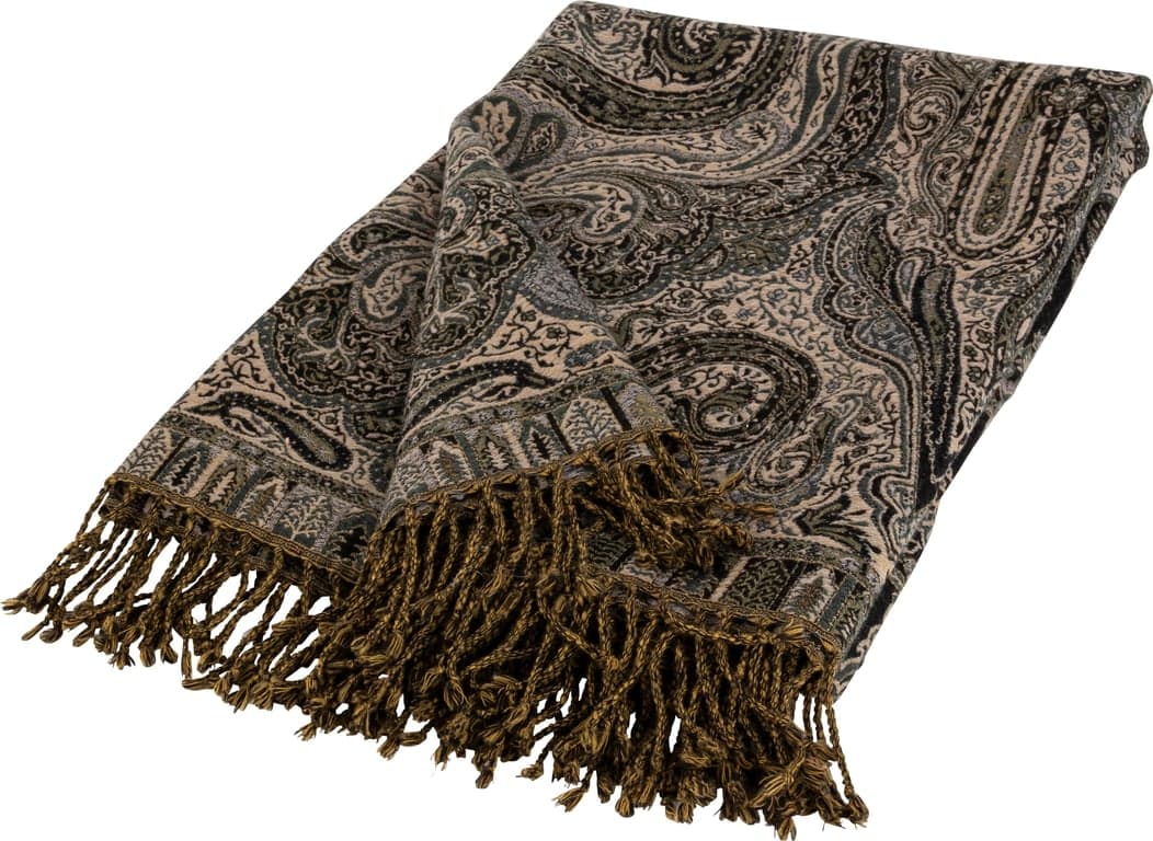 Bilde av Lama pledd (ull paisley grønn 140x200 cm gave eske)