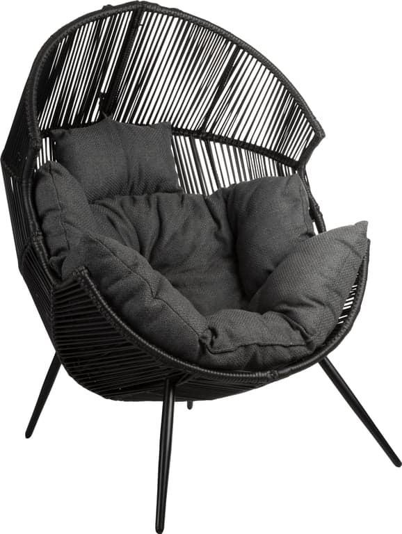 $Bilde av Cocoon loungestol (Svart stålramme og rotting, mørk grå pute)