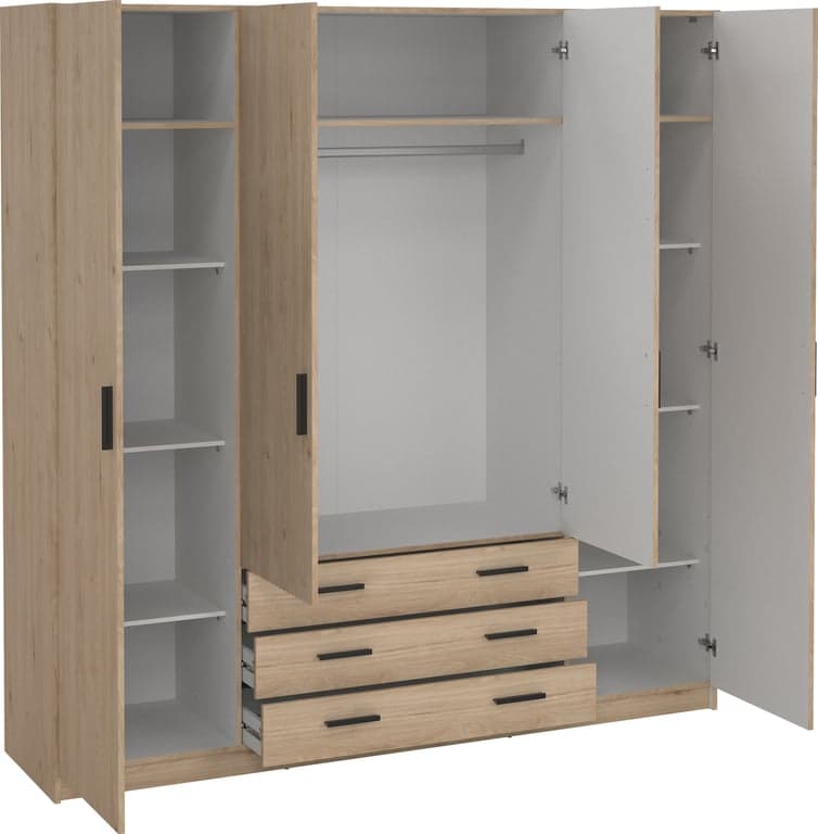 $Bilde av Sprint garderobeskap   (196 x 50, H 200 cm , med 4 dører og 3 skuffer natur)