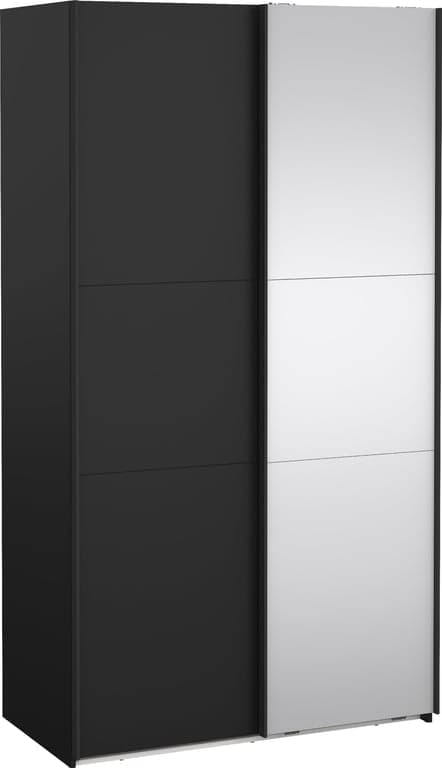 Bilde av Como skyvedørsgarderobe 120x220cm (Svart, med 1 svart dør og 1 speildør)