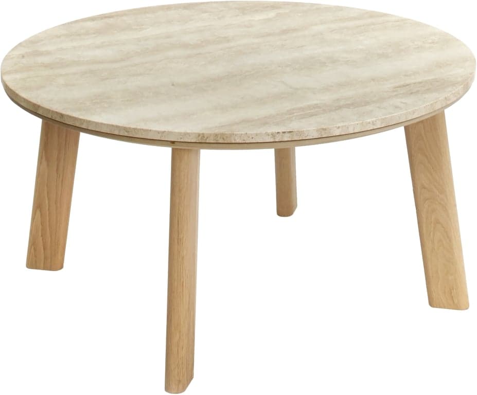 $Bilde av Hilton sofabord Ø90 H50 cm (travertin/hvitoljet heltre eik)