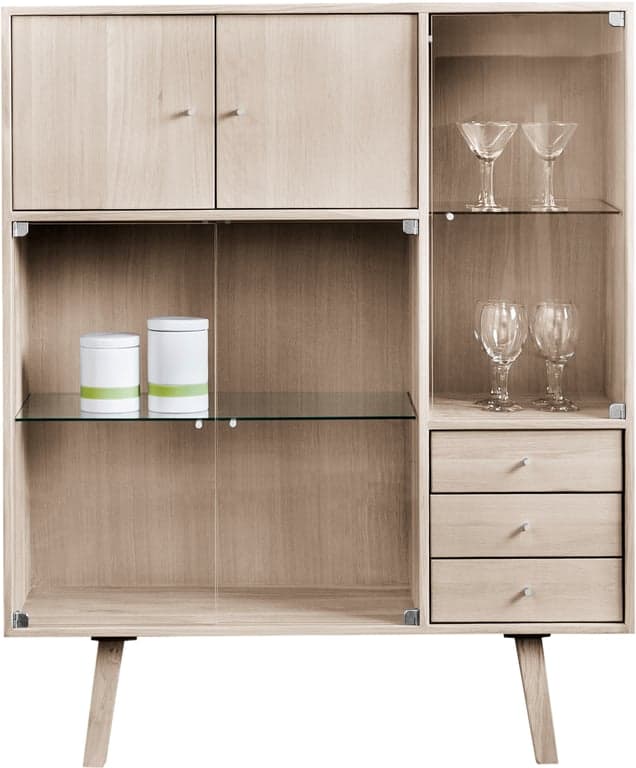 Bilde av Square høy skjenk (106 x 42, H 130 cm.Modulsystem oppsett 123 high cube i hvitoljet heltre eik, tilbehør eik og glass)