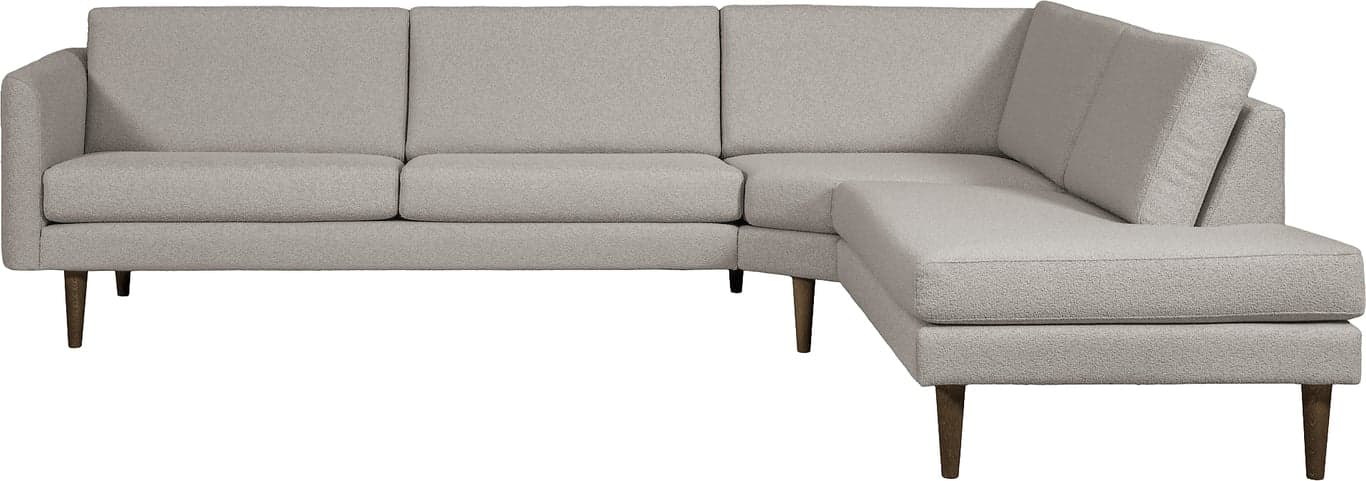 $Bilde av Hjellegjerde Høy hjørnesofa (3 seter + stort hjørne + endemodul, armlen 28, stoff Domino light beige)