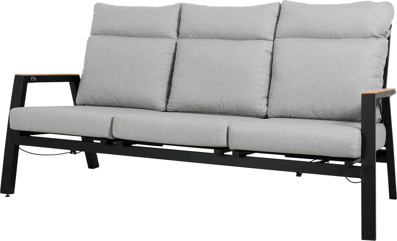 Bilde av Atlanta 3-seter sofa   (Hagemøbel med justerbar rygg i svart ramme, sandfargede puter i Olefin)