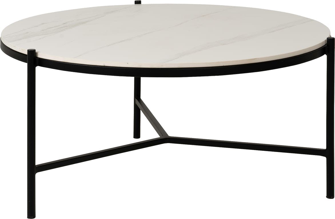 Bilde av Jeremy sofabord Ø 82, H 38 cm (Hagebord i svart aluminium, hvit marmor bordplate i keramisk flis)